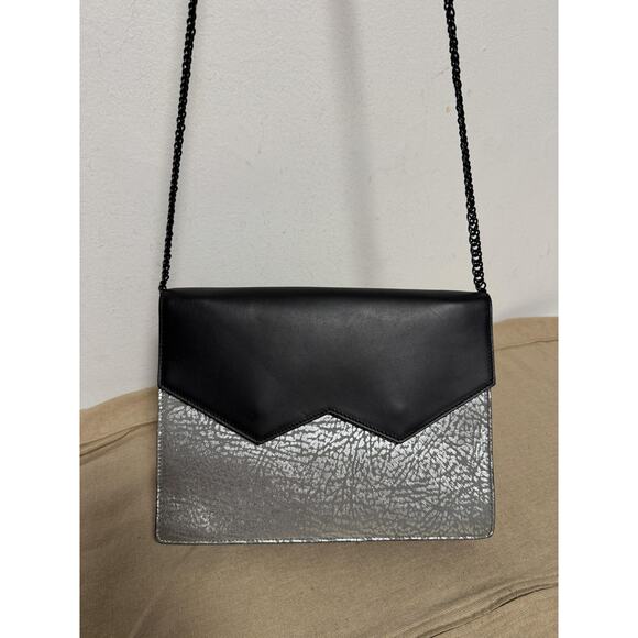Facine Crossbody Bag Womens Black Silver Chain Strap Envelope Flap Made Spain - Picture 2 of 12